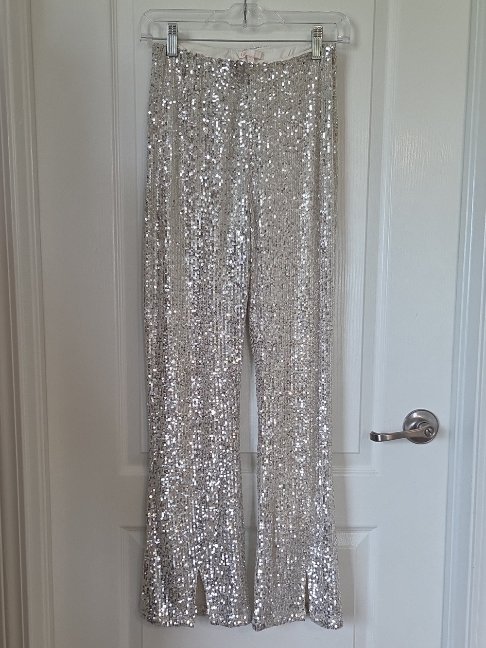 Gianni Bini Silver Sequin Flare Pants